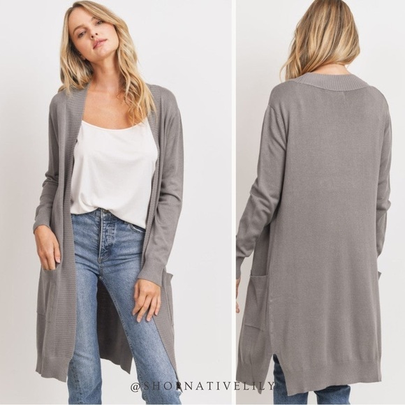 NWT Cherish Knit Thigh Length Cardigan Sweater with Pockets | Small | Gray - Picture 2 of 5